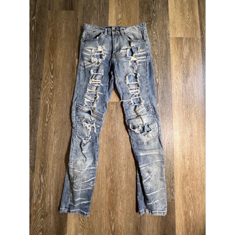 Decibel Moto Jeans Mens‎ 28x32 Blue Distressed Ripped Biker Slim Fit Denim Pants